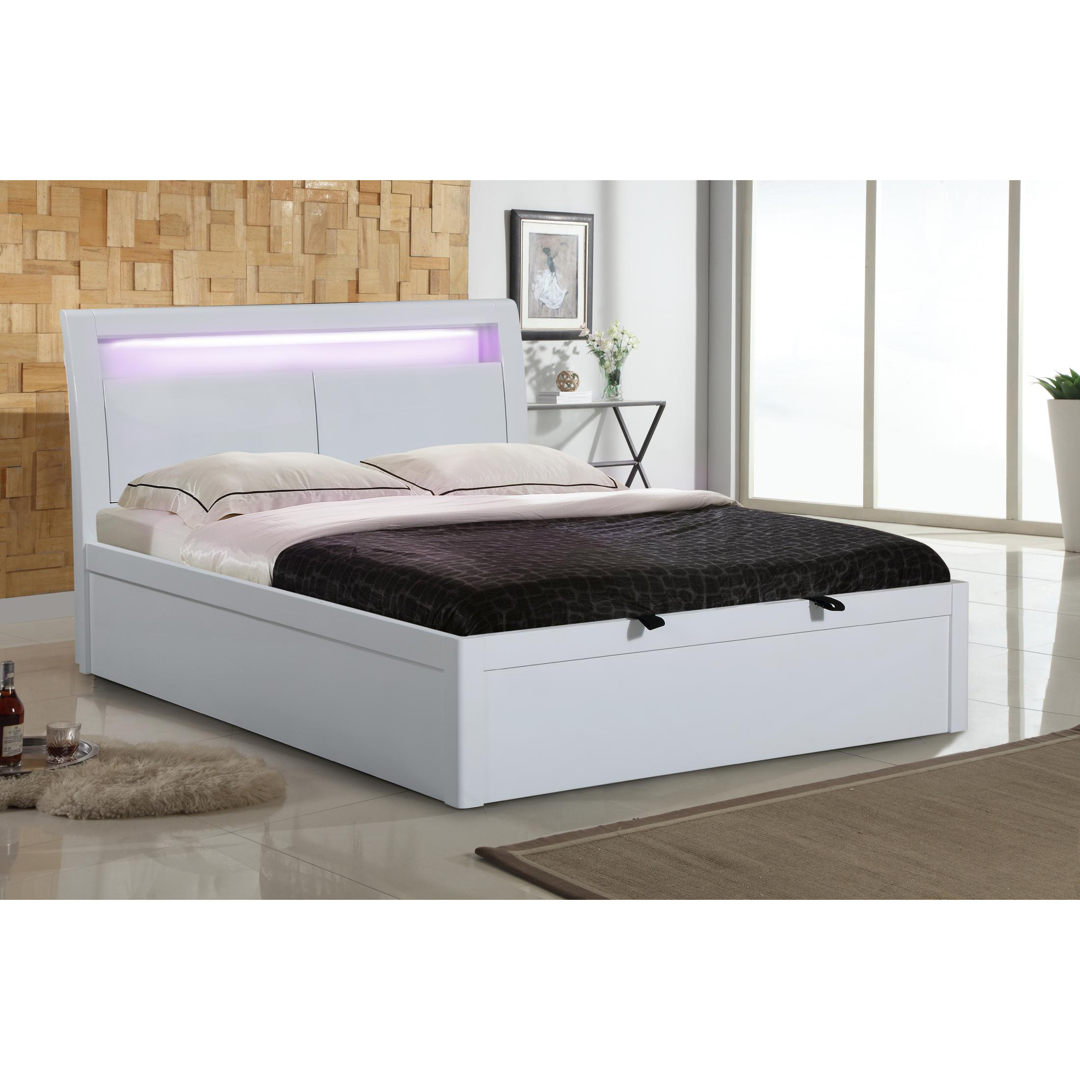 Tanya White High Gloss Ottoman Double Bed