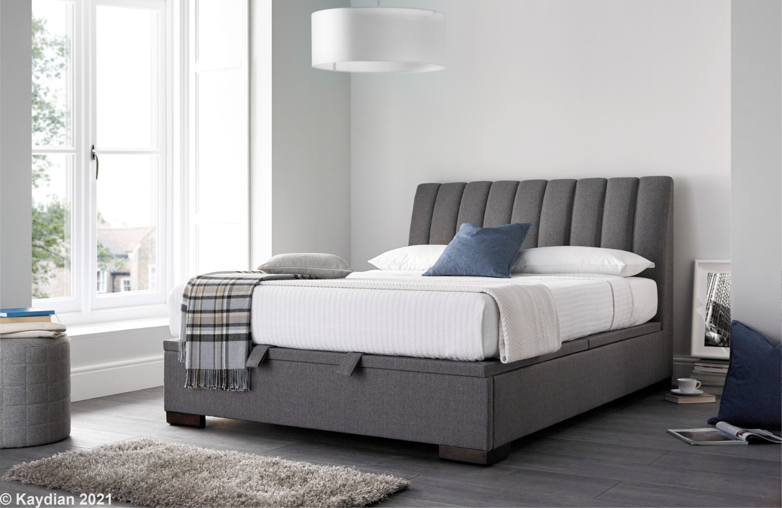 Lanchester Light Grey Double Ottoman Bed