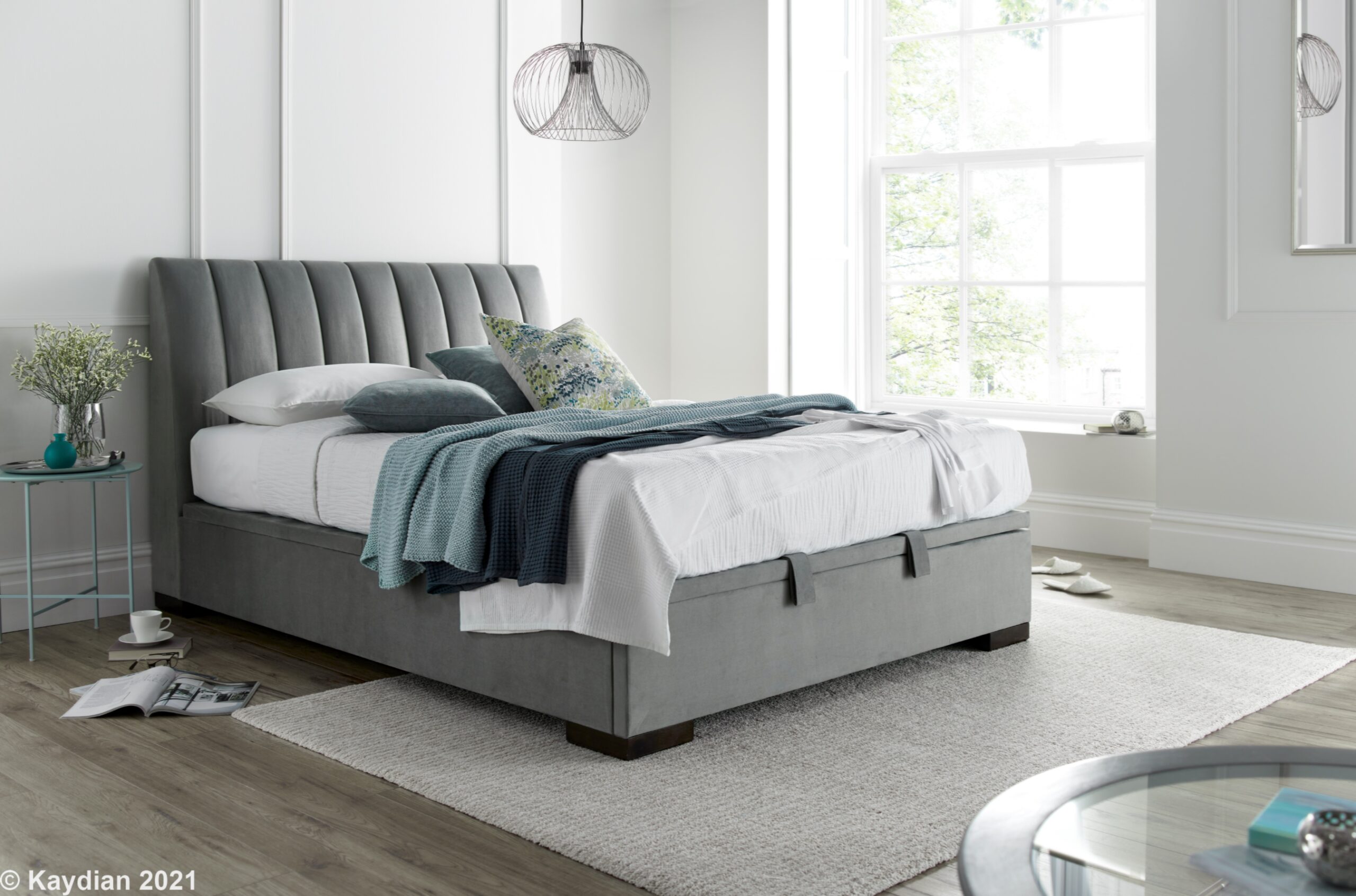 Lanchester Plume Grey Double Ottoman Bed