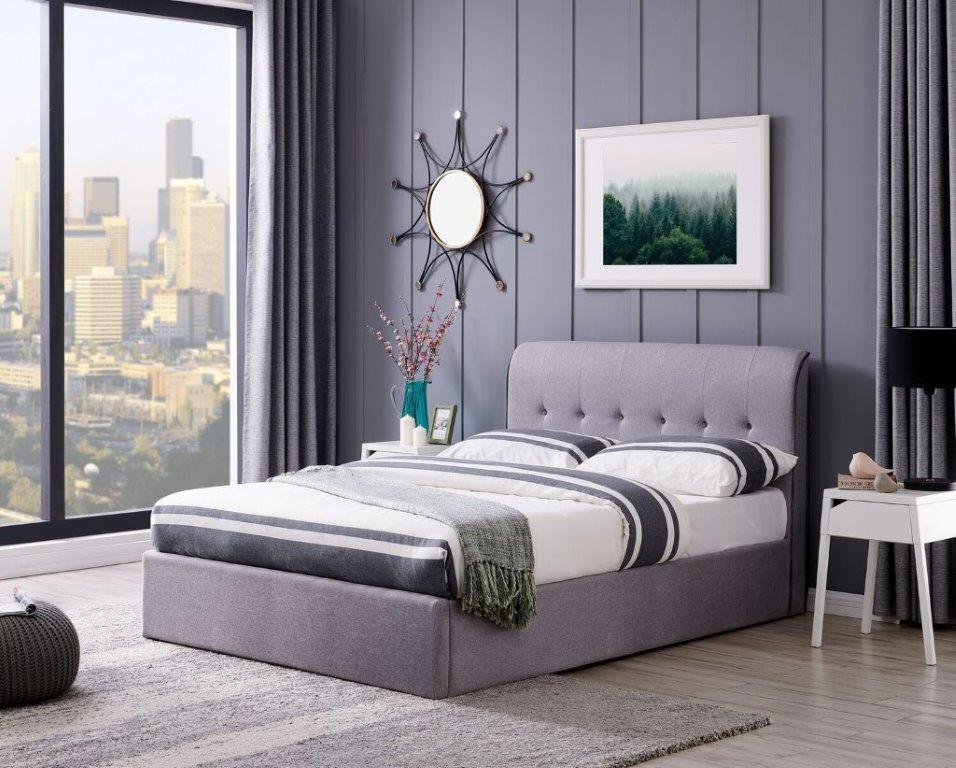 Carmel Grey Double Ottoman Bed