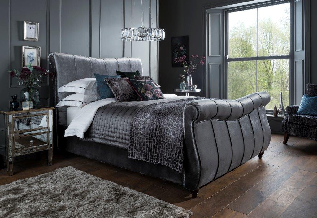 Leona Grey Fabric Double Bed