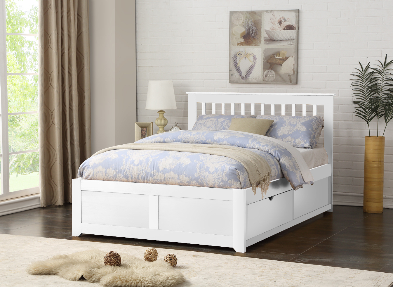 Pentre White Double Storage Bed