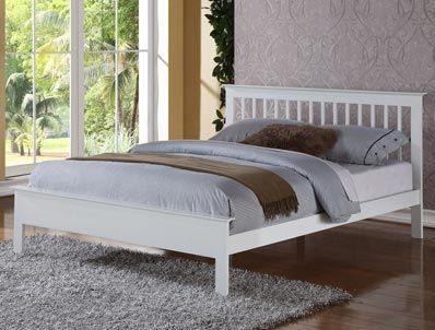 Pentre White Double Wooden Bed