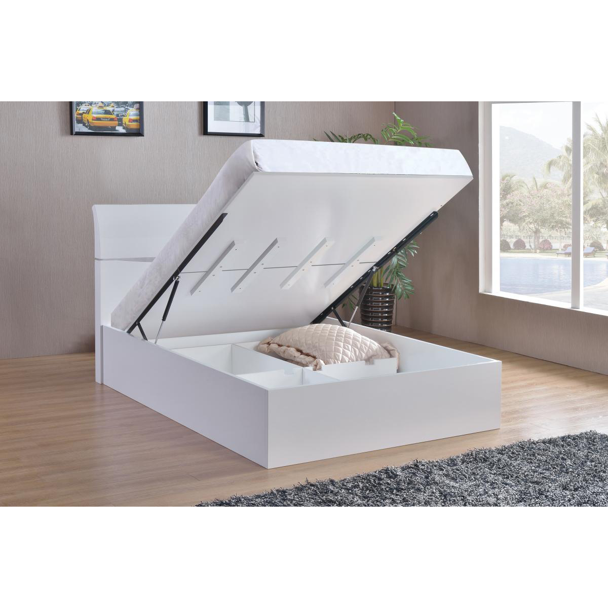 Arden White High Gloss Double Ottoman Bed