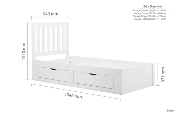 Appleby White Single Storage Bed - Image 2