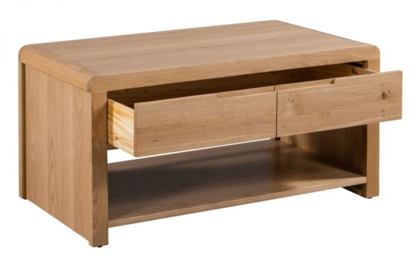 Curvey Oak 2 Drawer Coffee Table - Image 2